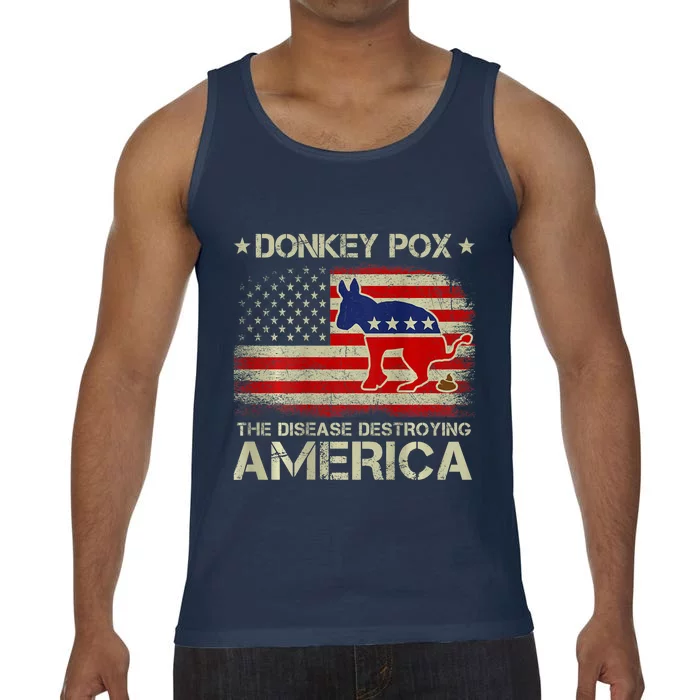 Funny Biden Donkey Pox The Disease Destroying Vintage America Flag Comfort Colors® Tank Top