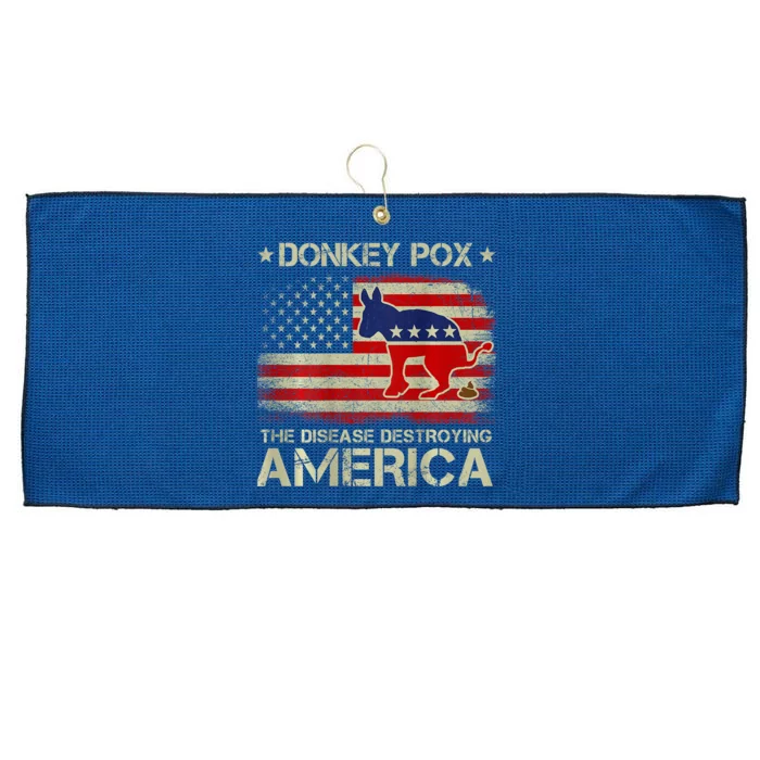 Funny Biden Donkey Pox The Disease Destroying Vintage America Flag Large Microfiber Waffle Golf Towel