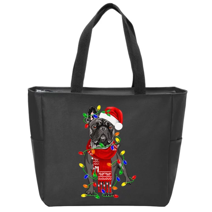 French Bulldog Dog Tree Christmas Lights Zip Tote Bag