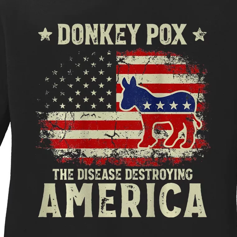 Funny Biden Donkey Pox The Disease Destroying America Back Ladies Long Sleeve Shirt