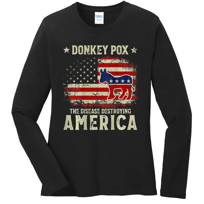 Funny Biden Donkey Pox The Disease Destroying America Back Ladies Long Sleeve Shirt