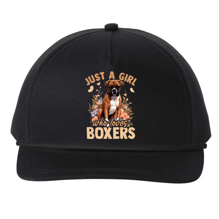 Floral Boxer Dog Just A Girl Who Loves Boxer Snapback Five-Panel Rope Hat