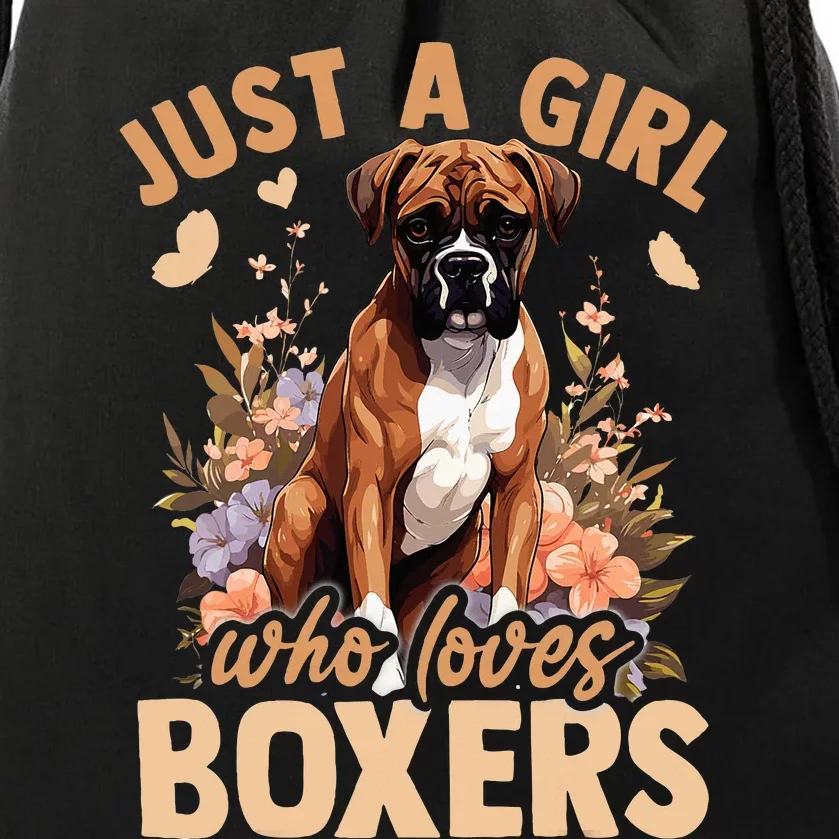 Floral Boxer Dog Just A Girl Who Loves Boxer Drawstring Bag