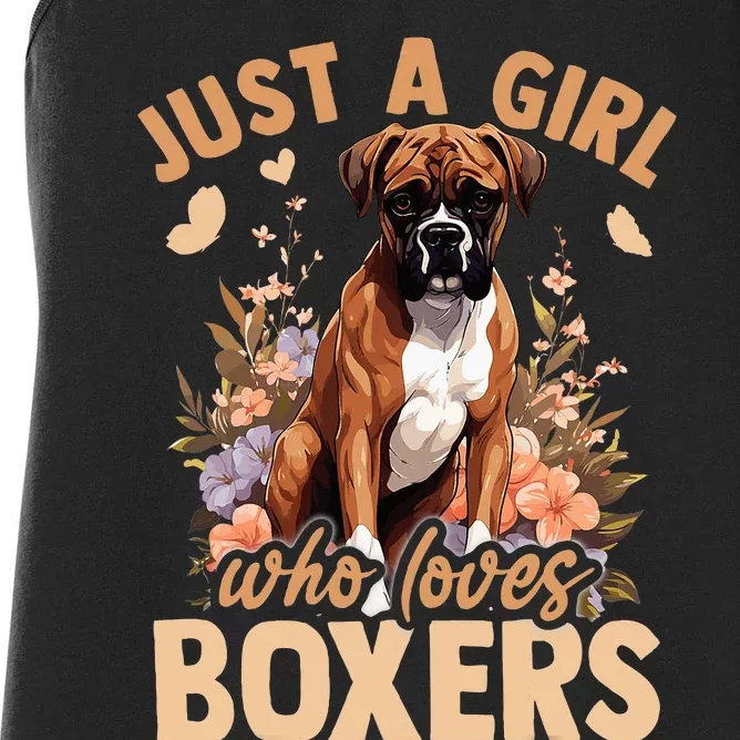 Floral Boxer Dog Just A Girl Who Loves Boxer Women's Racerback Tank