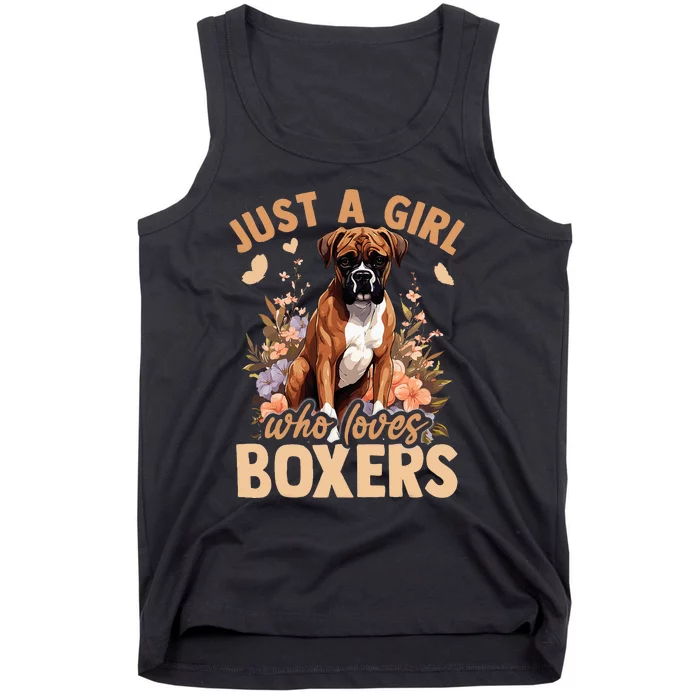 Floral Boxer Dog Just A Girl Who Loves Boxer Tank Top