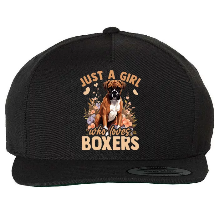 Floral Boxer Dog Just A Girl Who Loves Boxer Wool Snapback Cap