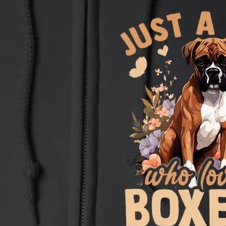 Floral Boxer Dog Just A Girl Who Loves Boxer Full Zip Hoodie