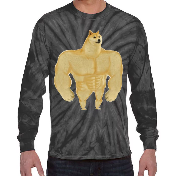 Funny Buff Doge Chiba Dog Gym meme Funny Swole Doge Tie-Dye Long Sleeve Shirt