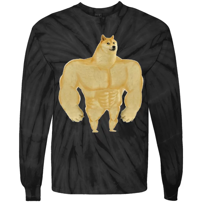 Funny Buff Doge Chiba Dog Gym meme Funny Swole Doge Tie-Dye Long Sleeve Shirt