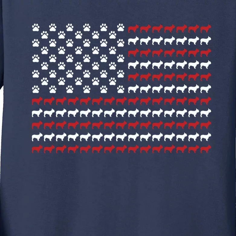 French Bulldog Dog American Flag Patriotic 4th Of July Kids Long Sleeve Shirt