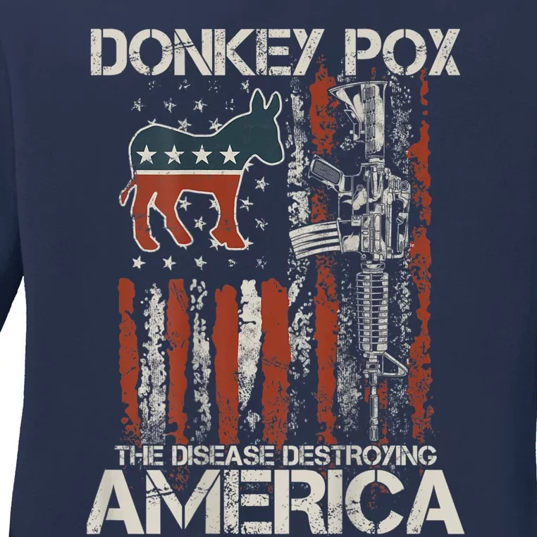 Funny Biden Donkey Pox The Disease Destroying America Back Ladies Long Sleeve Shirt