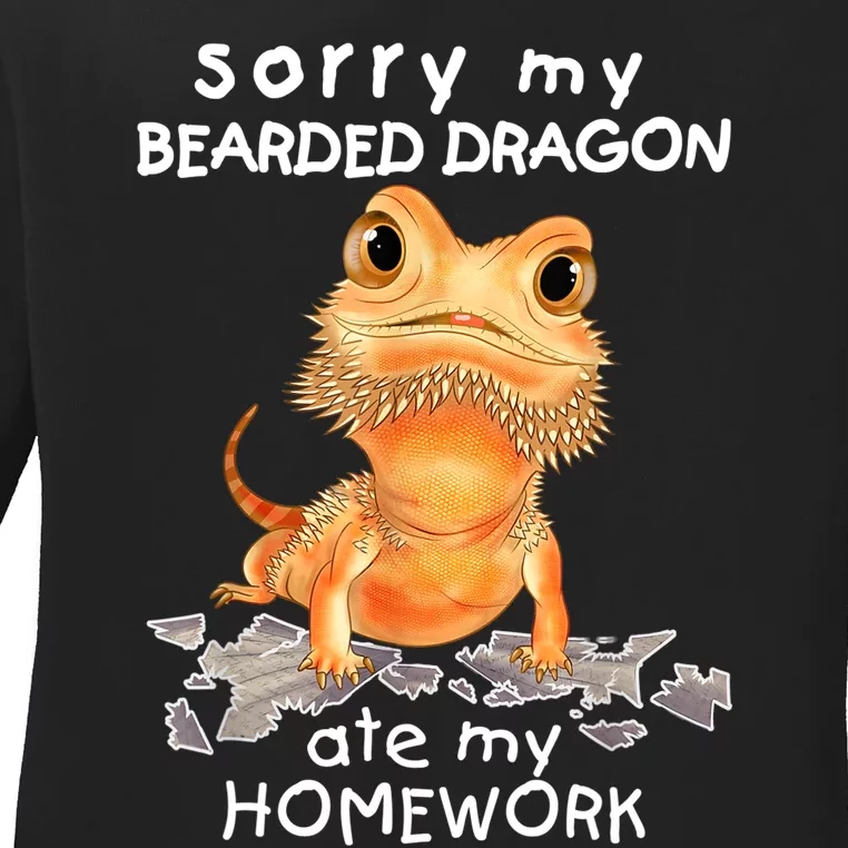 Funny Bearded Dragon Cute Lizard Beardie Ate My Homework Gift Ladies Long Sleeve Shirt