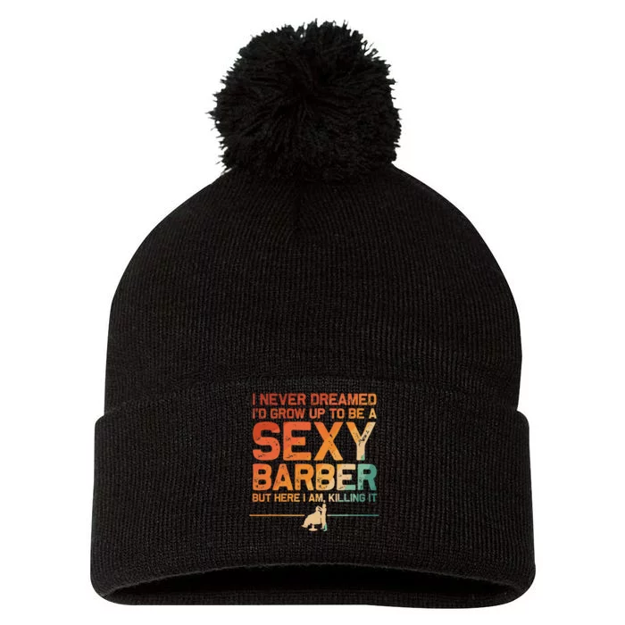 Funny Barber Dad Barbershop Hairdresser Hairstylist Pom Pom 12in Knit Beanie