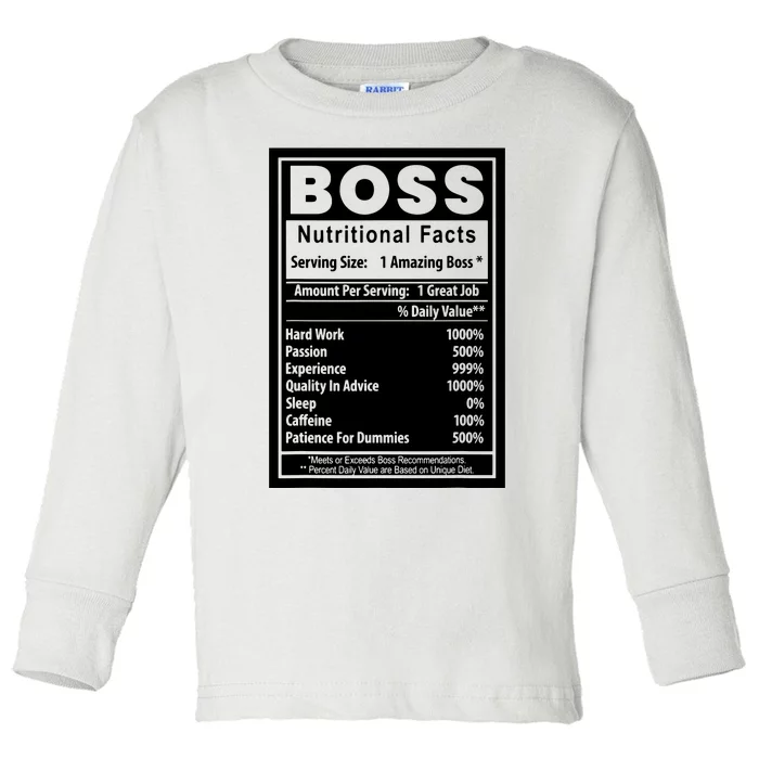 Funny Bosss Day Nutritional Facts Employee Appreciation Toddler Long Sleeve Shirt