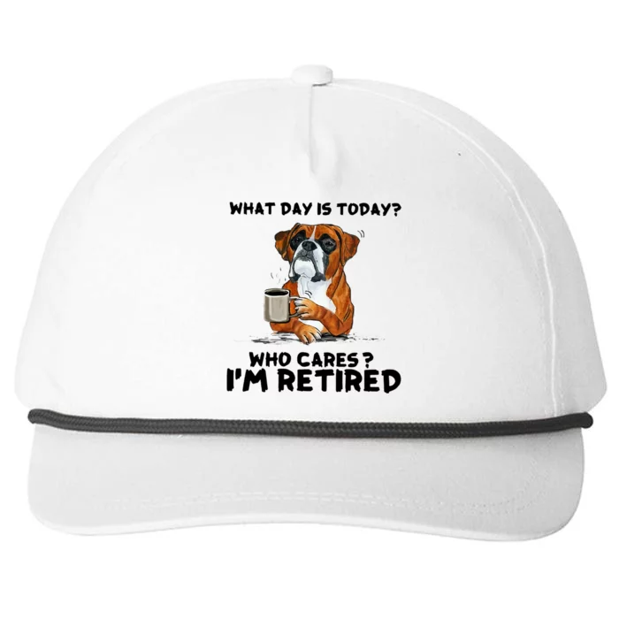 Funny Boxer Dog What Day Is Today Who Care I'm Retired Snapback Five-Panel Rope Hat