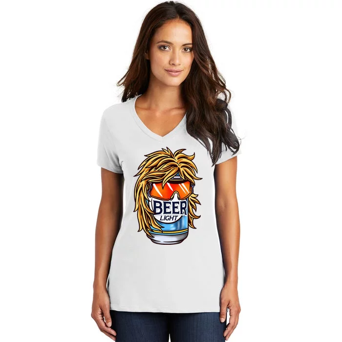 Funny Beer Drinking Funny Redneck Mullet Women's V-Neck T-Shirt