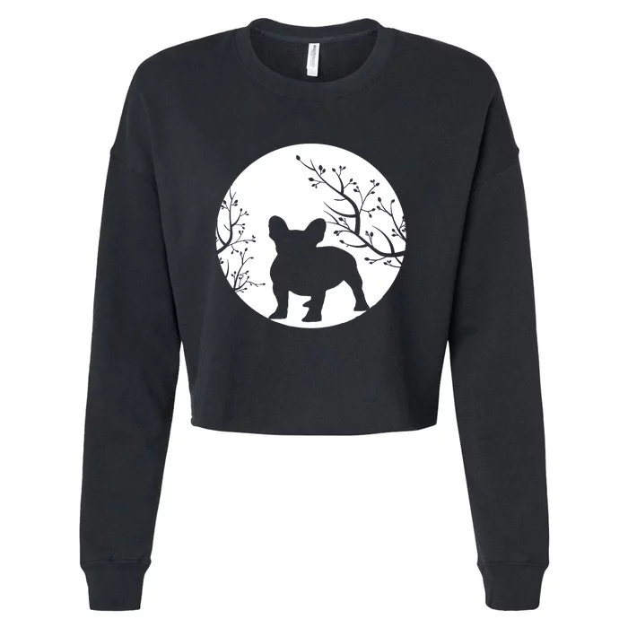 French Bulldog Dog Full Moon Howl Funny Frenchie Lover Cropped Pullover Crew