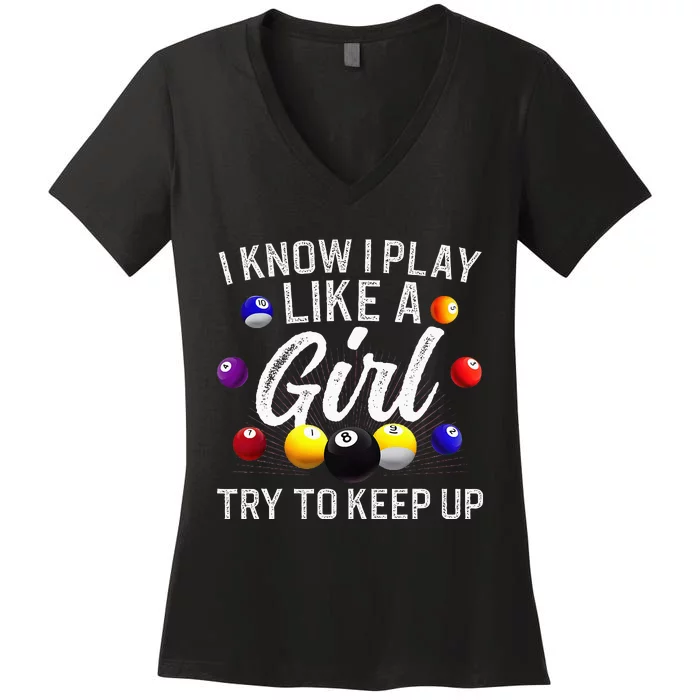 Funny Billiards Design For Women Pool Billiard Player Women's V-Neck T-Shirt