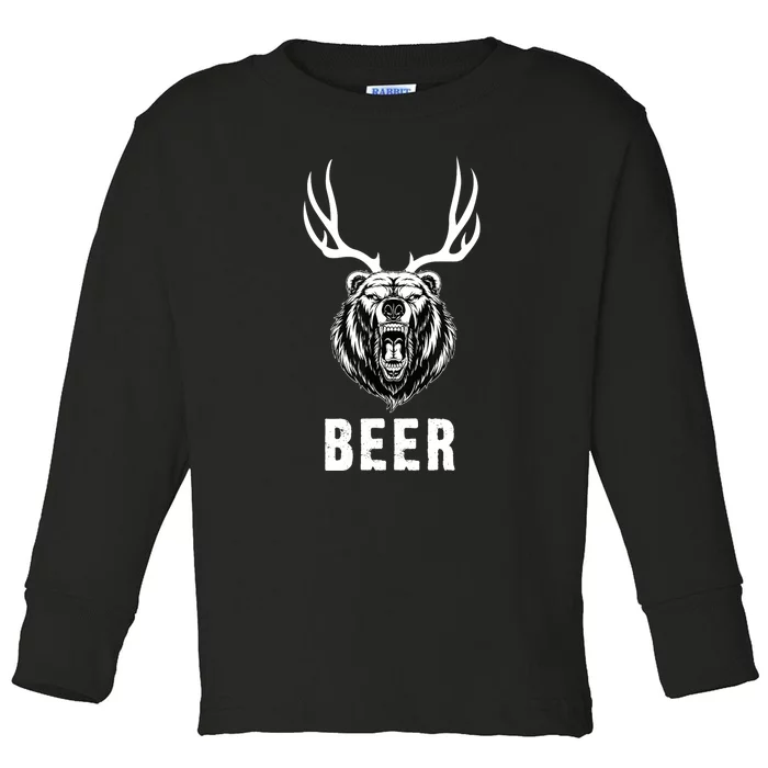 Funny Bear Deer Beer Gift Toddler Long Sleeve Shirt