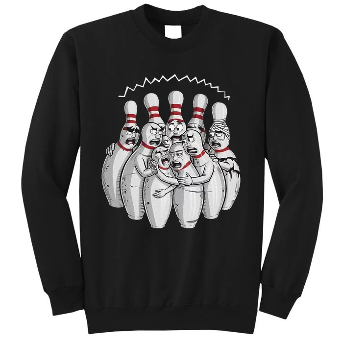 Funny Bowling Design With Nervous Pins Facing A Bowling Ball Sweatshirt