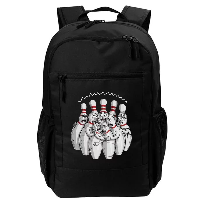 Funny Bowling Design With Nervous Pins Facing A Bowling Ball Daily Commute Backpack