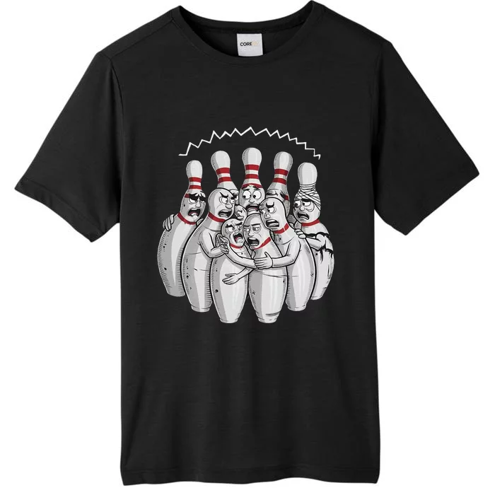 Funny Bowling Design With Nervous Pins Facing A Bowling Ball ChromaSoft Performance T-Shirt