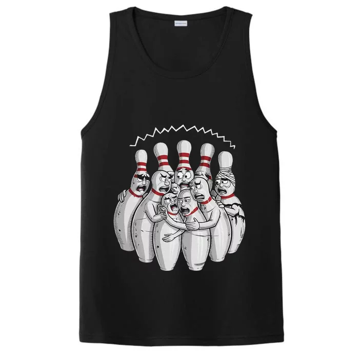 Funny Bowling Design With Nervous Pins Facing A Bowling Ball Performance Tank