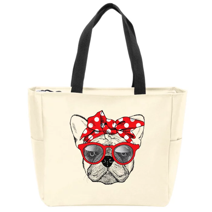 French Bulldog Dog Mom Bandana Sunglasses Mother's Day Zip Tote Bag