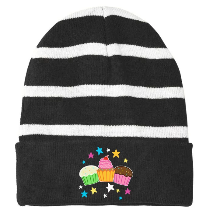 Funny Baking Delicious Cupcake Lover Cupcakes Striped Beanie with Solid Band