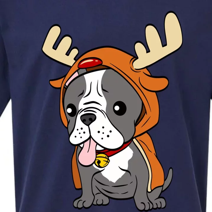 French Bulldog Dressed As Reindeer Dogs Xmas Gift Sueded Cloud Jersey T-Shirt