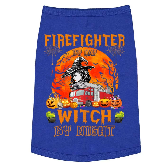 Firefighter By Day Witch By Night Halloween Fire Truck Funny Gift Doggie Tank