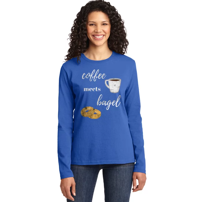 Foodie Breakfast Design Funny Coffee Meets Bagels Food Lover Gift Ladies Long Sleeve Shirt