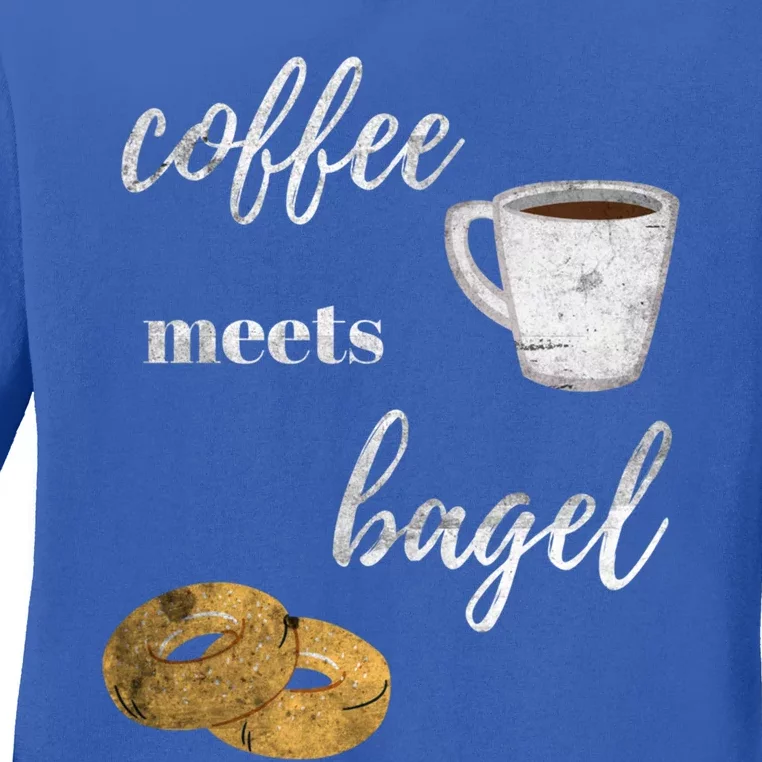 Foodie Breakfast Design Funny Coffee Meets Bagels Food Lover Gift Ladies Long Sleeve Shirt