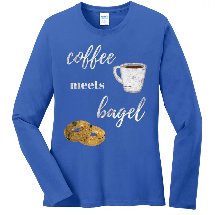 Foodie Breakfast Design Funny Coffee Meets Bagels Food Lover Gift Ladies Long Sleeve Shirt