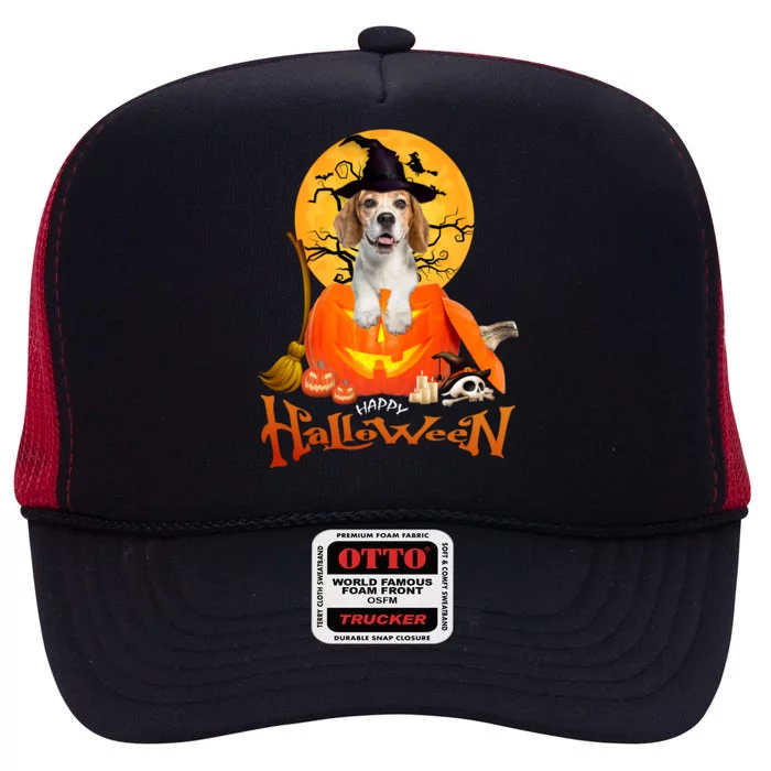 Funny Beagle Dog Spooky Halloween High Crown Mesh Trucker Hat