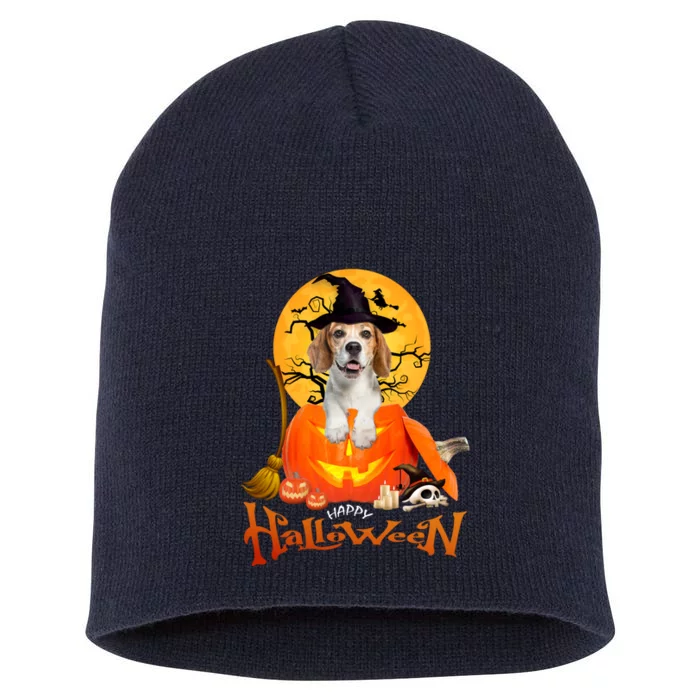 Funny Beagle Dog Spooky Halloween Short Acrylic Beanie