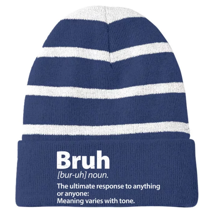 Funny Bruh Definition Striped Beanie with Solid Band