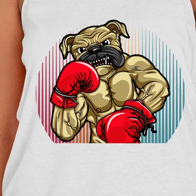 Funny Boxing Dog Wearing Heavyweight Boxing Gloves Bulldog Women's Knotted Racerback Tank