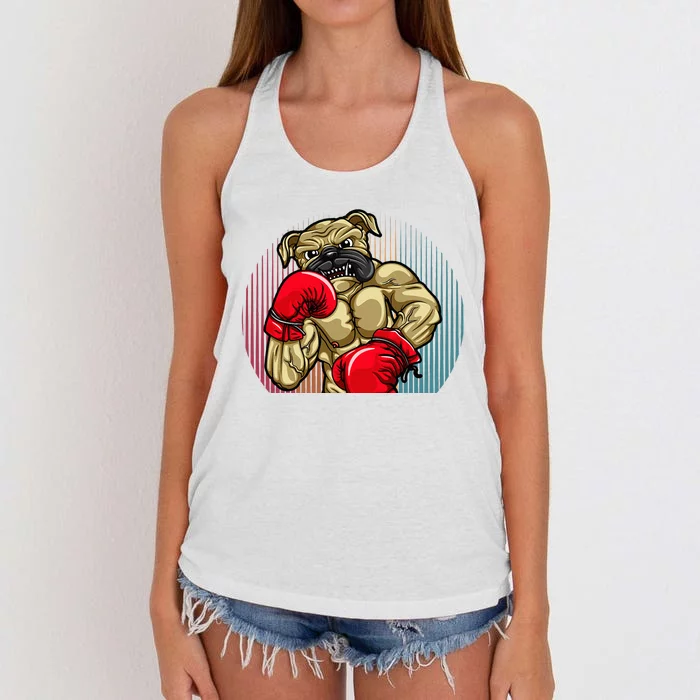 Funny Boxing Dog Wearing Heavyweight Boxing Gloves Bulldog Women's Knotted Racerback Tank