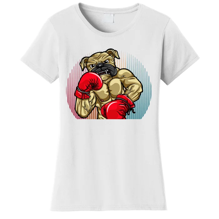 Funny Boxing Dog Wearing Heavyweight Boxing Gloves Bulldog Women's T-Shirt