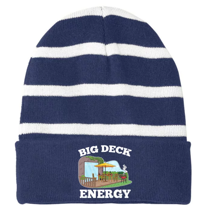 Funny Big Deck Energy Summer Vacation Striped Beanie with Solid Band