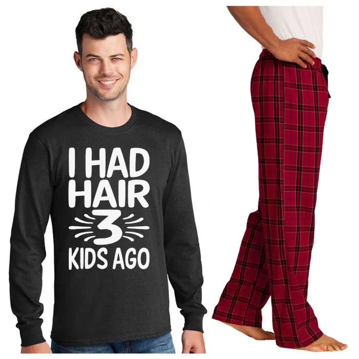 Funny Bald Dad Father Of Three Triplets Husband Fathers Day Long Sleeve Pajama Set