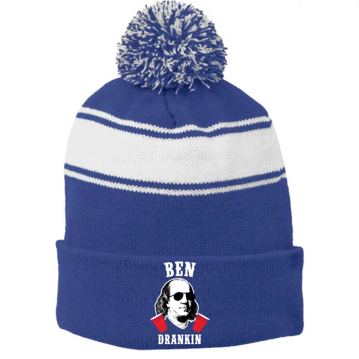 Funny Ben Drankin 4th Of July Aviator American Design Gift Stripe Pom Pom Beanie