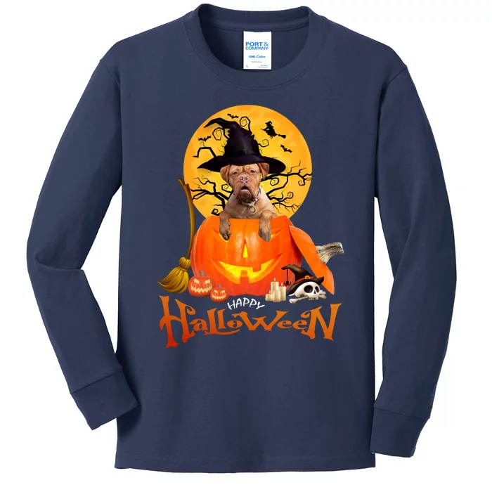 Funny Bordeaux Dog Spooky Halloween Kids Long Sleeve Shirt