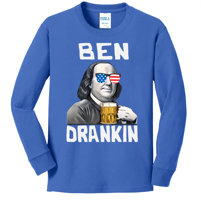 Funny Ben Drankin 4th Of July Patriotic Gift Kids Long Sleeve Shirt