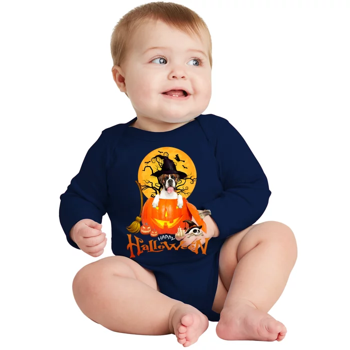 Funny Boxer Dog Spooky Halloween Baby Long Sleeve Bodysuit