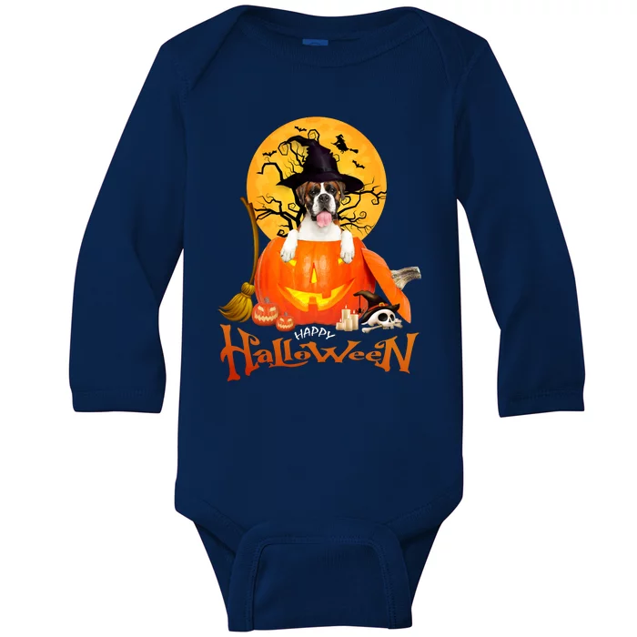 Funny Boxer Dog Spooky Halloween Baby Long Sleeve Bodysuit