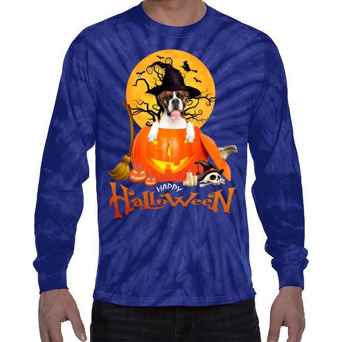 Funny Boxer Dog Spooky Halloween Tie-Dye Long Sleeve Shirt