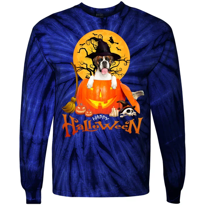 Funny Boxer Dog Spooky Halloween Tie-Dye Long Sleeve Shirt