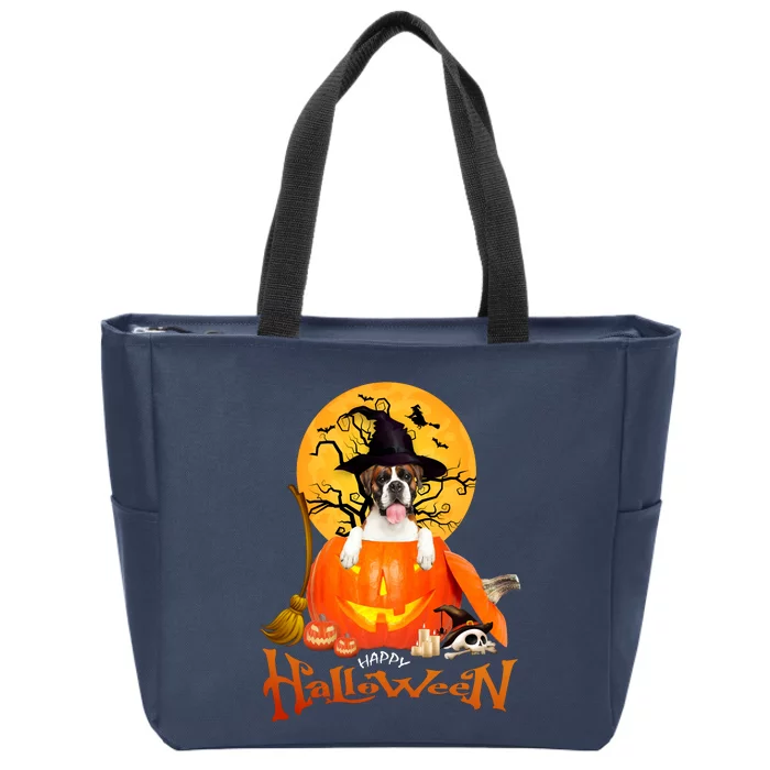 Funny Boxer Dog Spooky Halloween Zip Tote Bag